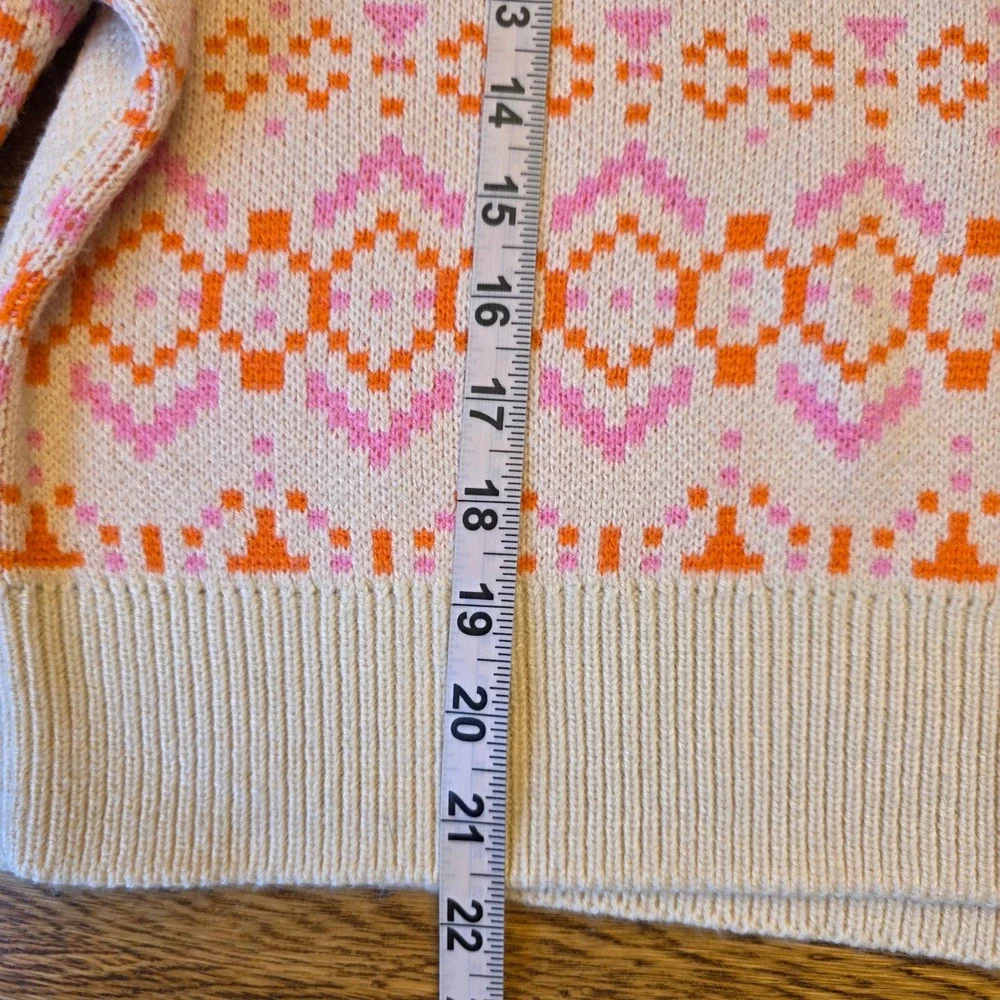 HM Divided Womens M Fair Isle Sweater Pink Orange‎ Geometric Nordic Preppy Cozy
